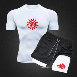 Summer Short-sleeved Suit for Men Fashion Printed Quick-drying T-shirt Fitness Shorts Two-piece Sports and Leisure Wear S-3XL 240403