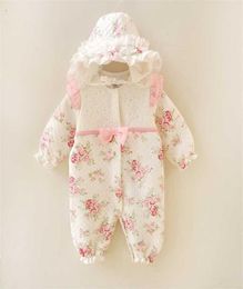 Winter born Baby Girl Clothes Thicken Floral Princess Jumpsuit Clothing Sets Girls Bodysuit Hats 2111019228478