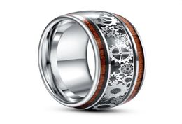 10mm Inlaid Wood Grain Gear Pattern Tungsten Carbide Ring Men039s Fashion Silver Colour Mens Jewellery Wedding Rings7175080