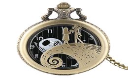 Gift Tim Burton039s Nightmare Before Christmas Necklace Chain Bronze Retro Hollow Quartz Pocket Watch Black Steampunk2862058