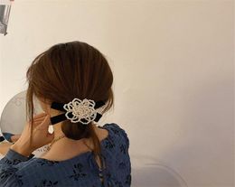 AOMU New Design Personality Vintage Pearl Flower ed Black Bowknot Hair Rope for Women Party Hair Accessories Jewelry Gifts7831582