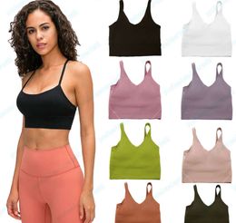 Lu feminino yoga sutiã verão em forma de u aço sem aço embutido almofada de peito esportes leis sutiã para mulheres ginástica mangas fitness yoga moda tank yoga roupa de ioga