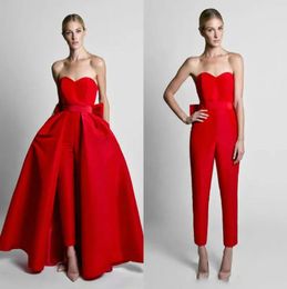 Silk Satin Bow Back Jumpsuit Evening Dresses With Overskirts Sweetheart Strapless Custom Made Prom Dress Waistband Weddings Guest 2356459
