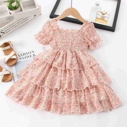 Girl&#039;s Dresses Summer Girls Fashion Floral Cake Dress Little Girl Toddler Short Sleeve Cute Princess Dress Kids Casual Birthday Gift Clothing