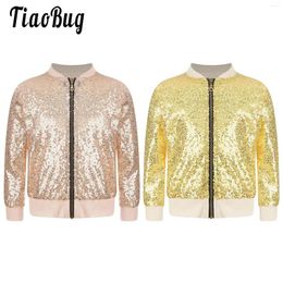 Jackets Kids Girls Boys Sparkly Sequins Jazz Latin Dance Costume Long Sleeve Zipper Coat For Party Birthday Carnival Performance