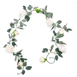 Decorative Flowers Garden Artificial Vines Decor Zero Maintenance Flower Garland Elegant Eucalyptus Rose For Home Indoor