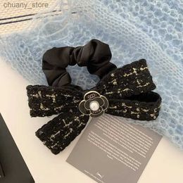 Hair Rubber Bands Korean Scrunchies Of Autumn Winter Hair Accessories Female Back Hair Rope Fashion Women Hair Tie With Bow Knot And Floral Resin Y240417