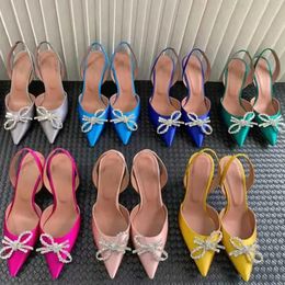Crystal Sunflower High Heels Satin Pointed Bow High Heels 10cm Women's Luxury Designer Party Wedding Shoes