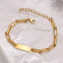 Charm Bracelets Paperclip Chain Bracelet For Women Gold Titanium Steel Rectangle Link Rectangular Fashion Punk Jewellery
