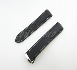 22mm NEW Black With White stitched Diver Rubber band strap with deployment clasp For Omega Watch3099939