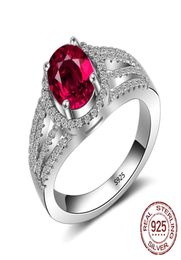 Fashion Oval Red Gem Stone Cubic Zircon Ring Solid 925 Sterling Silver Engagement Wedding Rings for Women Gift J3405006540