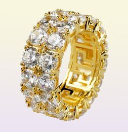 712 New Gold Silver Colour Plated Micro Paved 2 Row Chain Zircon Hip Hop Finger Rings for Men Women2273958