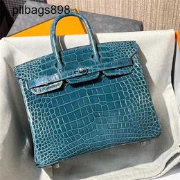 Designer Handmade 7a Handbag Bikns Genuine Leather High gloss crocodile skin with 25CM sewing high-end womens handheld77GM