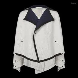 Women's Jackets Miyake Original Spring And Summer Men's Trench Coat Jacket 2024 Niche Design Colour Blocking Vertical Stripes Pleated Cape