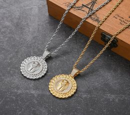 Hip Hop CZ Stone Paved Bling Out Egyptian Pharaoh Tutankhamun Round Pendants Necklace for Men Rapper Jewelry Drop 9931565