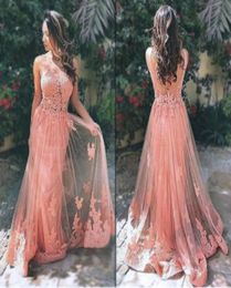 New Arrival Fashion Prom Dress Cheap Appliques Sheer Tulle Open Back Formal Evening Party Gown Custom Made Plus Size8858088