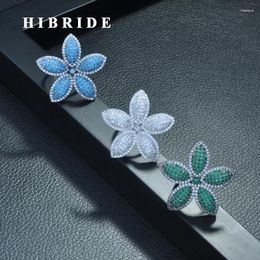 Cluster Rings HIBRIDE Top Cubic Zirconia Flower Shape Open For Women Luxury Adjustable Ring Bridal Wedding Party Gifts R-230