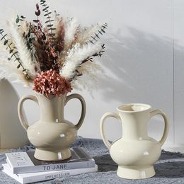 Vases Home Decoration Large Double Ear Ceramic Vase Modern Living Room Table Flower Arrangement Container Accessories