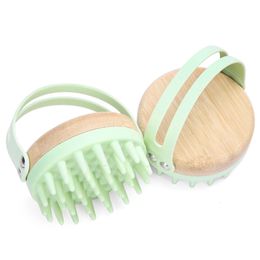 2 IN 1 Scalp Massager Soft Silicone Wooden Shampoo Brush Hair Scrub Brush Comb Hair Cleaning Anti-stress Head Body Massager 240412