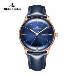 Reef TigerRT Luxury Dress Watches Blue Dial Leather Brand Convex Lens Glass Automatic For Men RGA8238 Wristwatches3840133