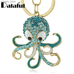 Keychains Lanyards Dalaful Cute Octopus Keychain Keyring Crystal Ocean Animal Purse Handbag Bags Pendant Key Chain Ring Holder For Car Women K377 Y240417