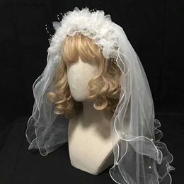 Wedding Hair Jewellery Bride Multi Layer Wedding Veil Headband White Flower Pearl Beading Hair Hoop