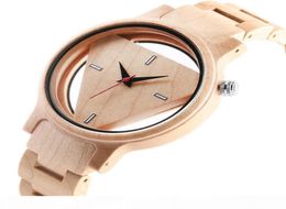 Wood Watches Men Creative Hollow Triangle Simple Bamboo Wooden Wrist Round Dial Watch Quartz Analogue Clock Gift reloj para hombre9680579