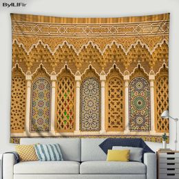 3D Moroccan Art Architectural Tapestry Islamic Retro Geometric Pattern Wall Hanging Living Room Bedroom Home Wall Decor Blanket 240403