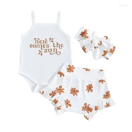 Clothing Sets Pudcoco 3Pcs Infant Baby Girl Summer Clothes Sleeveless Funny Letters Romper Flower Ruffle Bloomer Shorts Headband Outfit