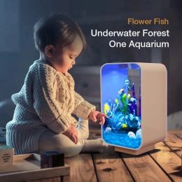 Aquariums Aquariums Desktop Smart Betta Fish Tank Mini Acrylic Small Ecological Gold Super White 230620
