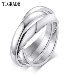 Cluster Rings Tigrade Polished Multi-layer Women Men Punk Ring Titanium Steel Stacked Interlocked Rolling Wedding Band Cocktail5049640