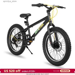Bikes US 20 Inch Mountain Bike for Boy Girl Ages 7-16 Year Old 3 Inch Wide Knobby Tyre 7 Speed Shimano Disc Brakes Fat Tyre L48