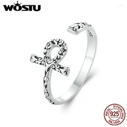 Cluster Rings WOSTU Real 925 Sterling Silver Ankh Egyptian Cross Opening For Women Retro Vine Sizeable Birthday Jewellery Gift