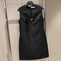 Women's Dresses fashion brand Black V neck sleeveless mini dress