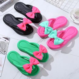 Bow Tie Slippers for Women Sweet Flip Flops Outdoor EVA NonSlip Beach Shoes Comfortable Sandals Summer Fashion 240412