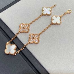 Original by designer Van Five Flower Clover Bracelet 925 Pure Silver Plated 18K Gold White Fritillaria Rose Diamond Laser High Version Jewellery