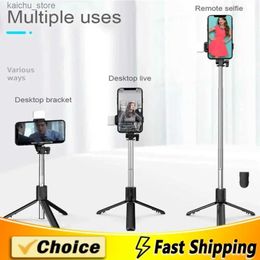 Selfie Monopods Self portrait stick wireless Bluetooth compatible folding mini tripod suitable for mobile phones with fill light shutter remote c Y240504 8THE