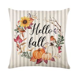 Pumpkin Give Thanks Throw Pillow Covers 18x18 Fall Autumn Thanksgiving Letters Leaves Harvest Decoration for Home