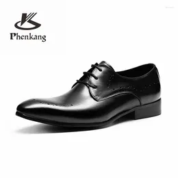 Dress Shoes Phenkang Mens Formal Genuine Leather Oxford For Men Black 2024 Wedding Laces Brogues