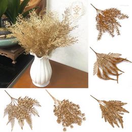 Decorative Flowers Artificial Flower Golden Rose Ginkgo Leaf Eucalyptus Leaves Christmas Wedding Home Decor Arrangement Fake Plants