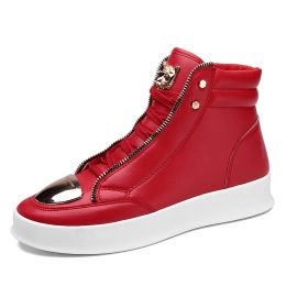 Boots Red Leather Sneakers Men Zipper Flat Fashion Skateboard Shoes Designer Luxury Snakeskin High Top Sneakers Men Platform Trainers