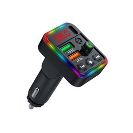 P19 Wireless Hands-free Car Phone Charger Colorful Atmosphere Lights 3 Ports Dual USB Car Charger FM Transmitter Car MP3 Fast Charing Car Charger