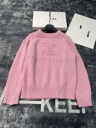 CE Triumphal Arch Jacquard Pink Sweater For Women In Autumn And Winter New Super Western Style Gentle Thick Warm