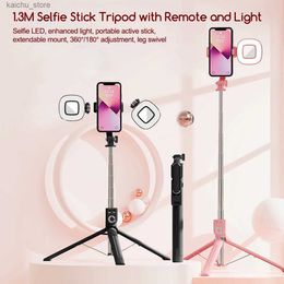Selfie Monopods Wireless Bluetooth Selfie Stick with Led Ring Light Detachable Remote 360 Rotation for All Phone Live-Streaming Tripod Y240418