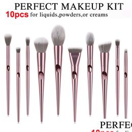 Makeup Brushes Wet And Wild Set 10Pcs Rose Gold Brush Eyeshadow Powder Contour Kits Beauty Cosmetics Tools Foundation Drop Delivery He Dhg6P