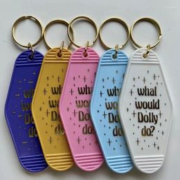 Keychains 100pcs Custom Golden Foil Stamped Logo Plastics El Motel Movie Key Chains DIY Tag Pendant Keychain Keyring Mail