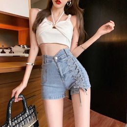 Sexy Super High Waist Spice Girl Bandage Design Sense Cowboy Shorts Womens Summer Style Thin Wearing A-word Light