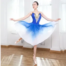 Stage Wear Long Adult Women Children Ballet Tutu Dress Gradient Modern Dance Costumes Performance Ballerina Chiffon