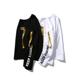 Yellow And Red Ribbons Tag Hoodies Sweatshirts White For Men Letter Male Black Casual Hip Hop Sport Boy Men's Top Pullover4923394