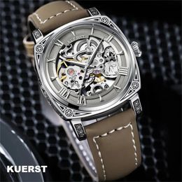 KUERST Automatic Mechanical Roman Steel Nails/waterproof Hollow/three-dimensional Carved Shell Fashion Glow-in-the-dark Watch 240407